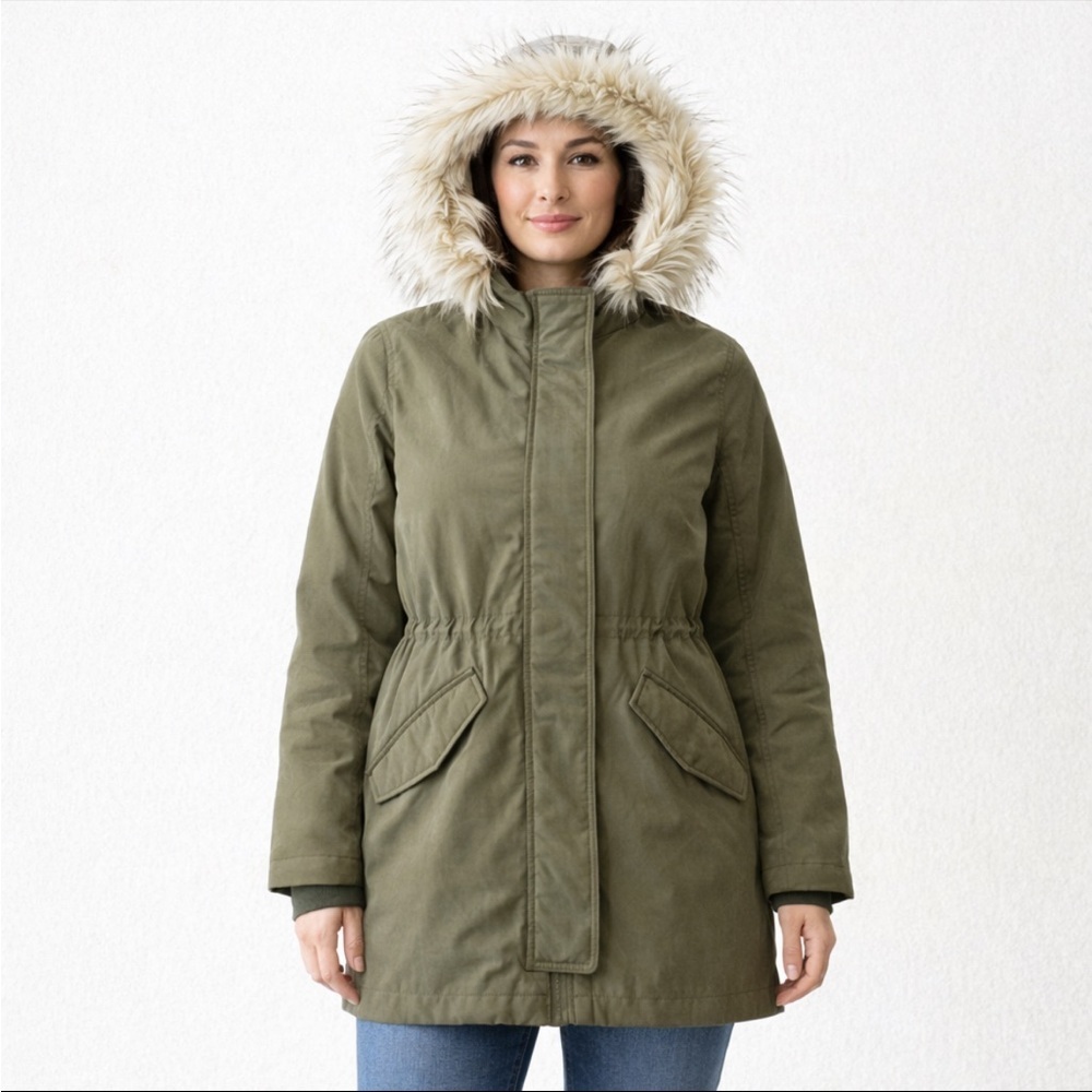 Abercrombie &‎ Fitch 3-In-One Women's Olive Parka Jacket Y2K Fur Hood Small